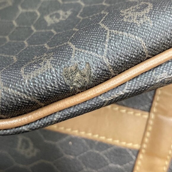 CHRISTIAN DIOR Logo Honeycomb Travel Hand Bag PVC Leather Brown Frannce - Picture 10 of 14